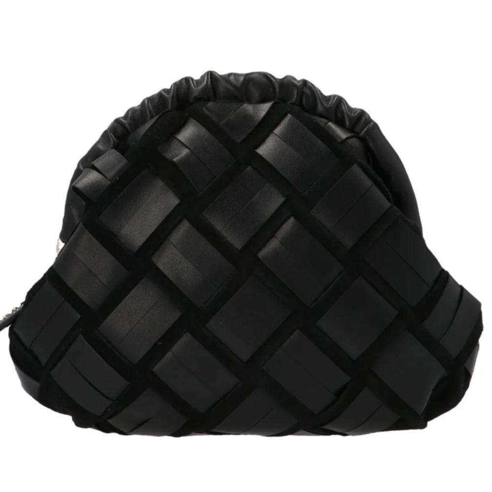 Furla black leather woven clutch bag with strap
